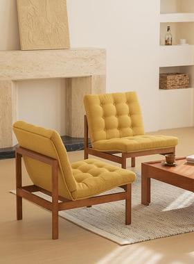 美之趣复古沙发椅休闲单人椅子中古风黄色布艺单椅客厅ins