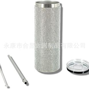 镶钻 20oz不锈钢保温保冷直身杯咖啡杯吸管车载水杯