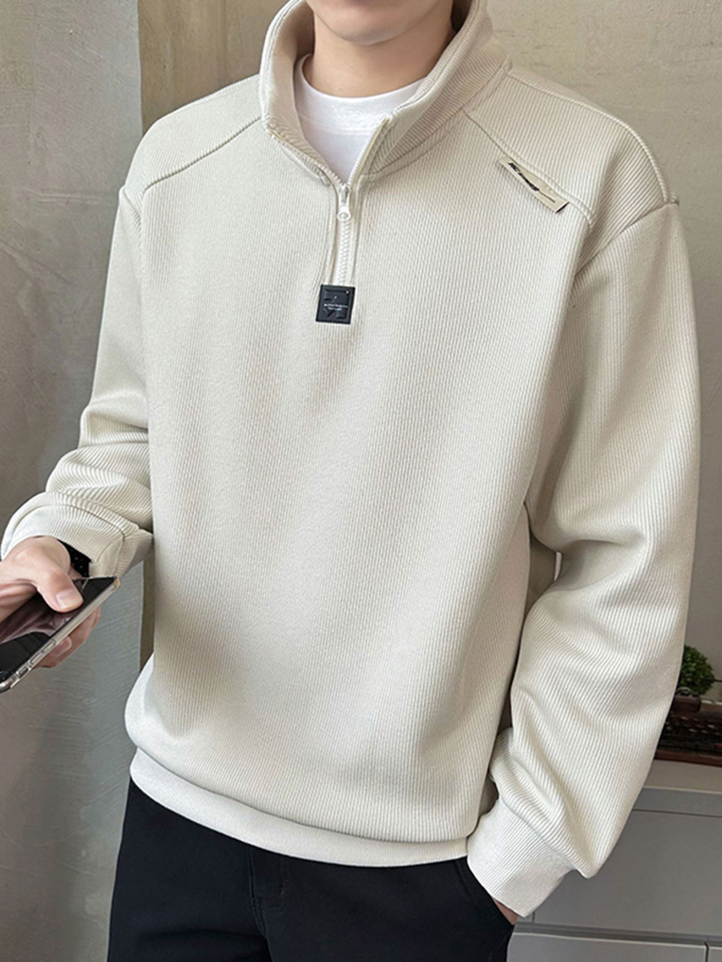 MK正品高级感半拉炼卫衣男春秋新款潮牌简约宽松立领男士长袖T恤