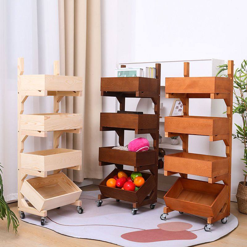 四层全实木多层落地式木质收纳置物架三层客厅厨房蔬菜零食展示架