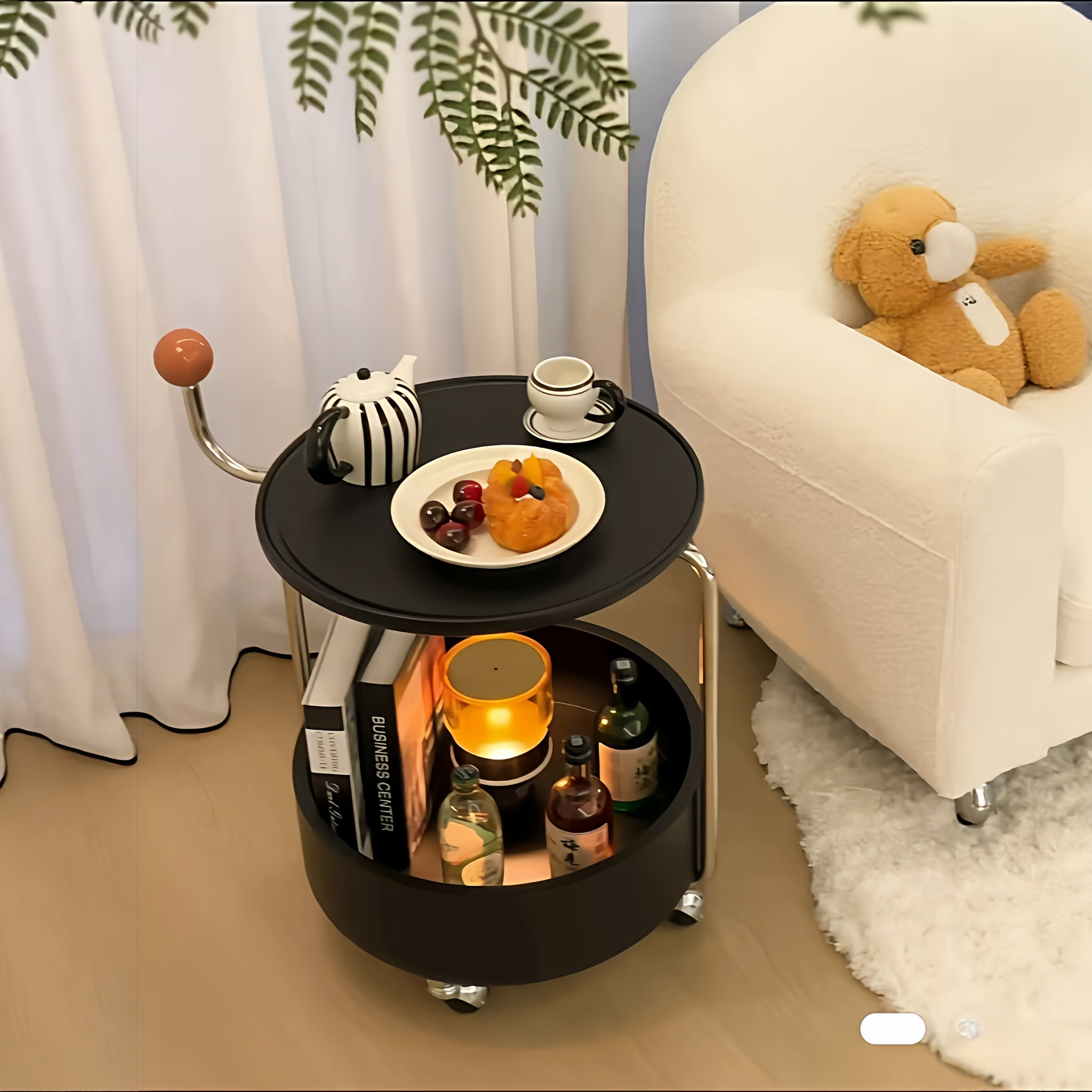 可移动边几沙发客厅茶几轻奢高级感小户型中古推车带轮创意置物架,收纳整理,家用收纳手推车,淘宝优惠券,粉丝福利购,淘宝优惠卷