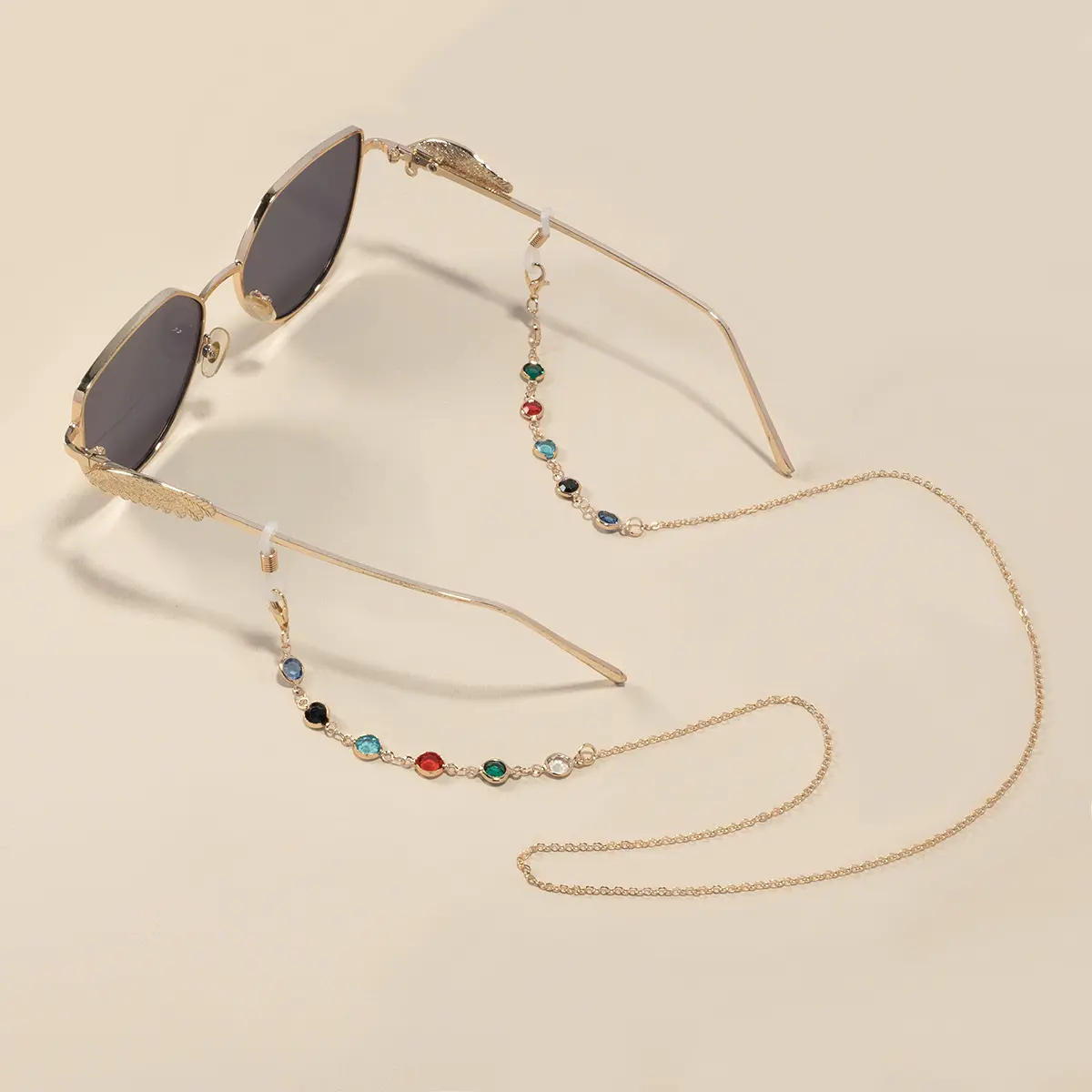 直销欧美热卖保色镀金眼镜链七彩眼镜绳同款防滑链口罩链