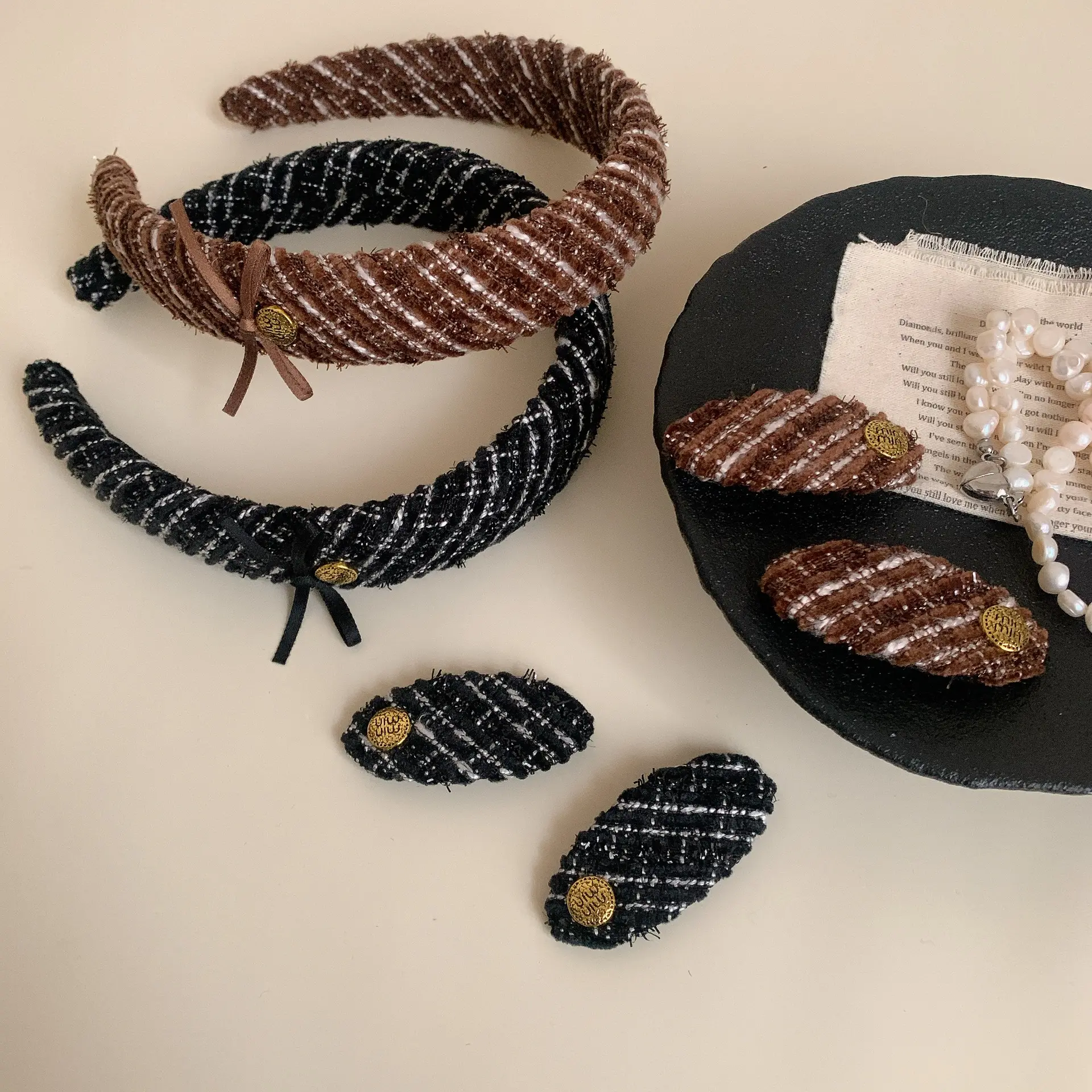 韩系百搭线条毛线复古百搭发夹秋冬椭圆夹子高颅顶结发箍发饰