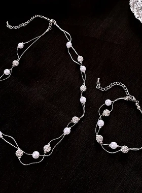 东大门轻奢圆形镶钻珍珠项链复古锁骨链简约时级感项饰女