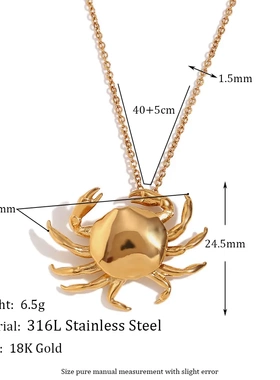欧美时尚创意小螃蟹项链套装不锈钢镀18k金小众个性耳钉组合女