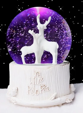 白鹿水晶球音乐盒麋鹿八音盒圣诞节平安夜少儿孩子礼物