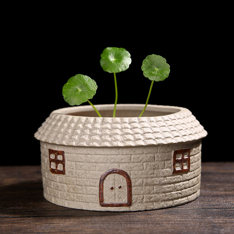 中国风水养植物水仙花花盆陶瓷仿石头无孔水培铜钱草碗莲家居摆件