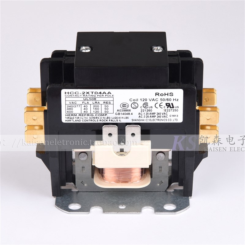 120V 40A HCC-2XT04AA Hartland Controls UL CSA 双极交流接触器