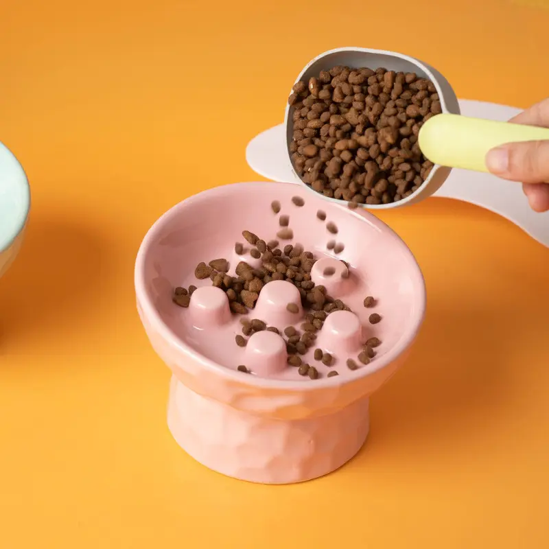 猫碗陶瓷高脚慢食防噎防打翻斜口护颈宠物猫咪狗狗饭碗猫粮猫食盆