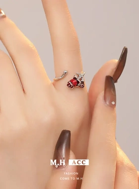 轻奢ins玫瑰花精致开口戒指女高级感滴油食指戒名媛风可调节指环