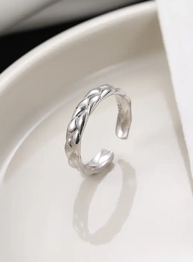 s925银ins简约设计感斜纹线条开口戒指新款潮流网红指环女