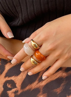 欧美饰品 ins风金属感弧面戒指套装 复古几何rings光面新款