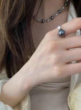 真金电镀锆石人造珍珠开口戒指轻奢时尚新款食指戒百搭精致手饰女