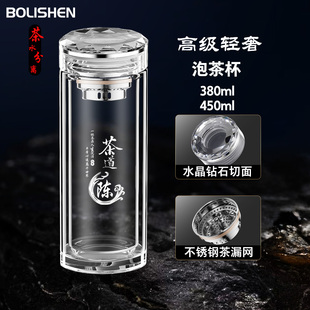 男士商务水杯高档玻璃杯双层隔热定制姓氏logo大容量办公车载茶杯