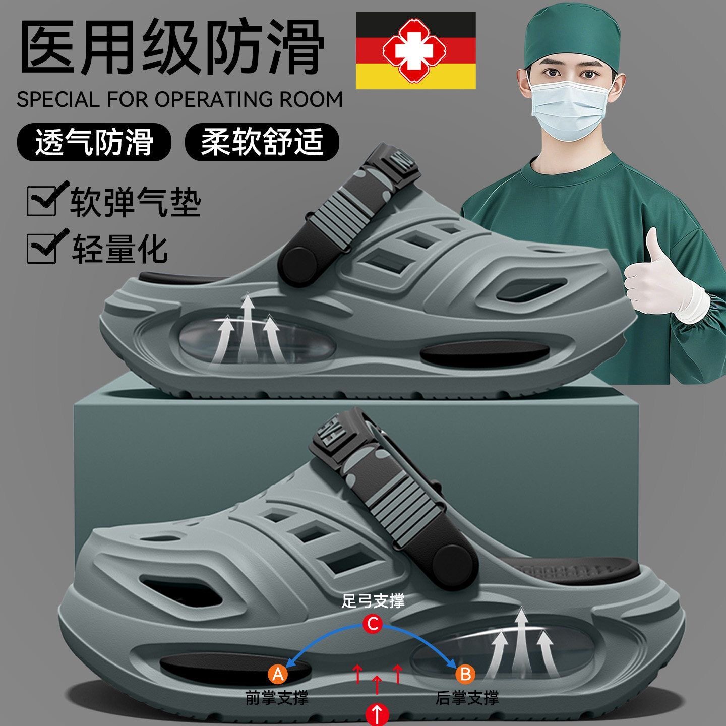 福虹辰2026新款洞洞鞋男款医护士专用eva防滑拖鞋外穿女沙滩凉拖