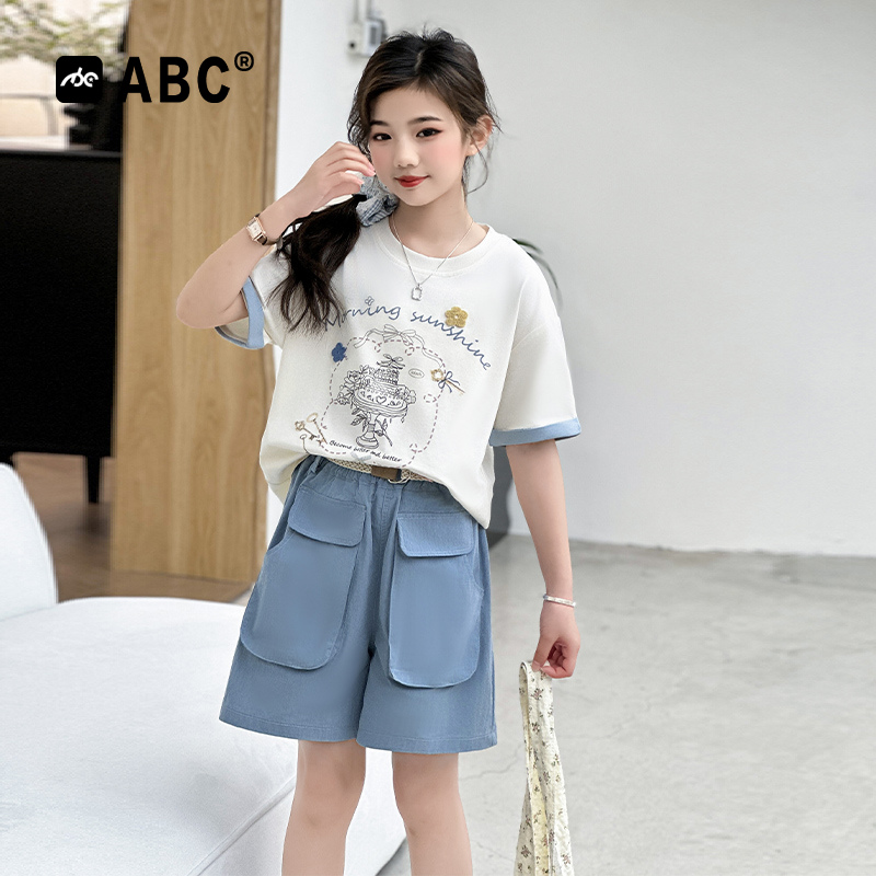 女童夏季新款短袖宽松牛仔套装