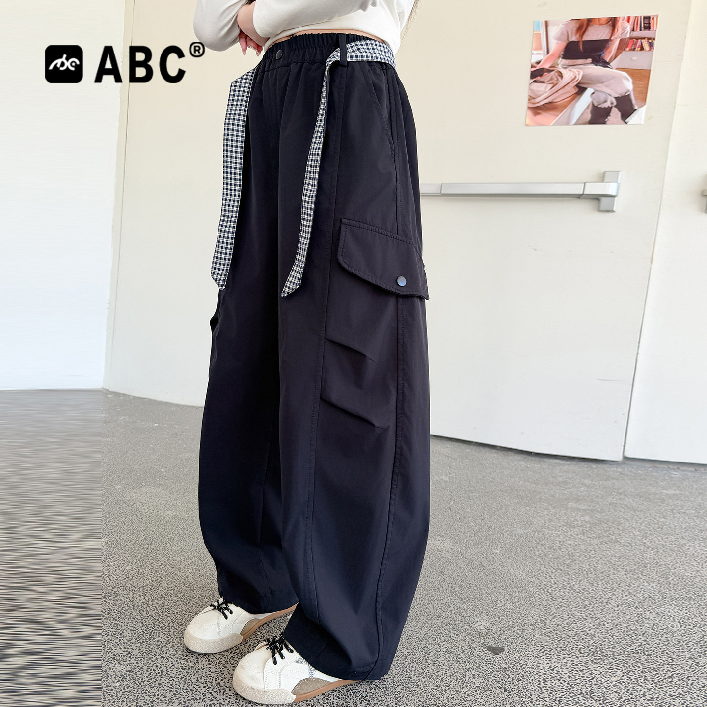 ABC女童春秋格子工装裤