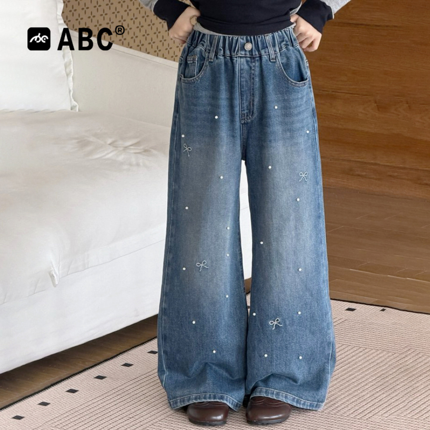 ABC女童春秋新款牛仔阔腿裤图片