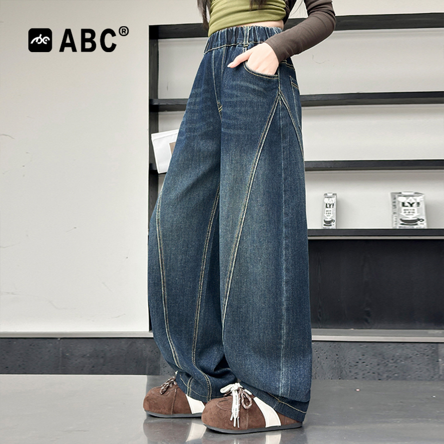 ABC女童春秋新款设计感牛仔弯刀