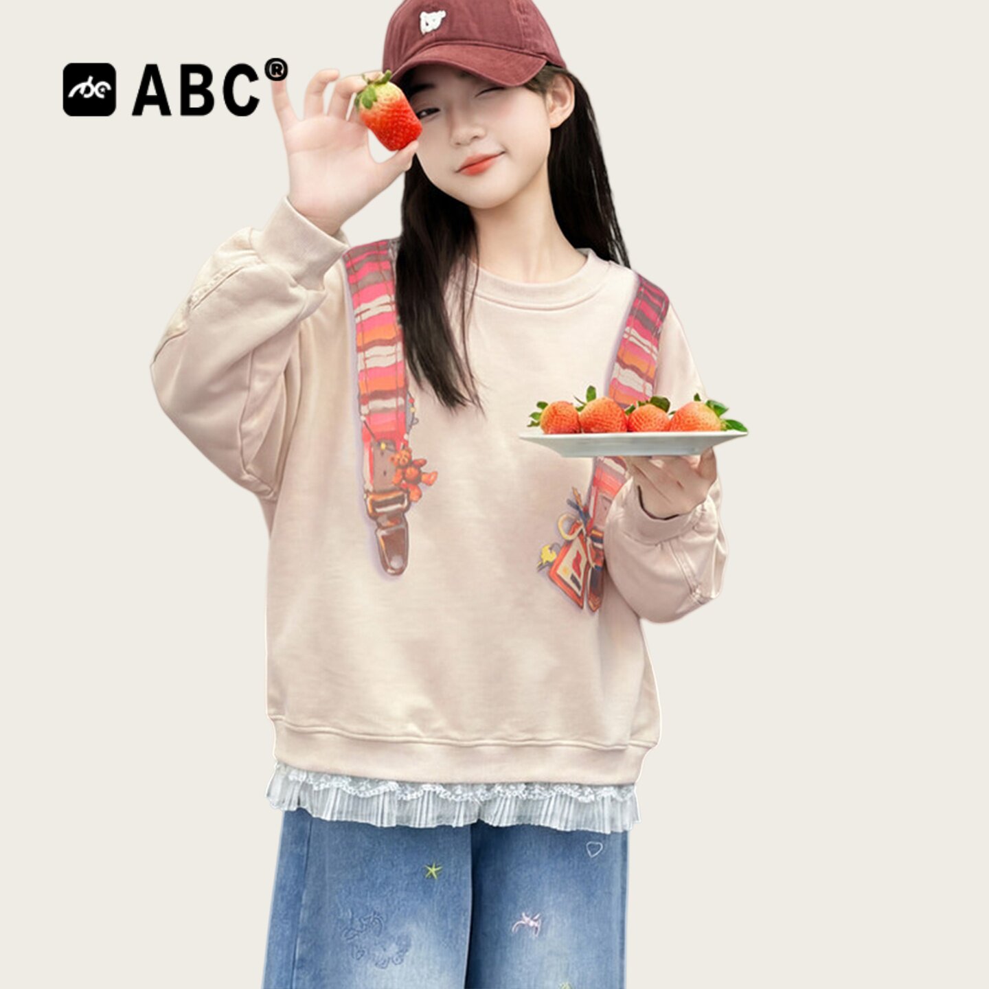 ABC女童春秋卡通印花长袖卫衣