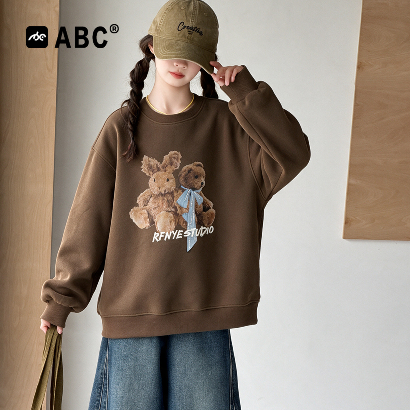 ABC女童春秋卫衣2026新款中大童韩系小熊兔子印花上衣女孩打底衫