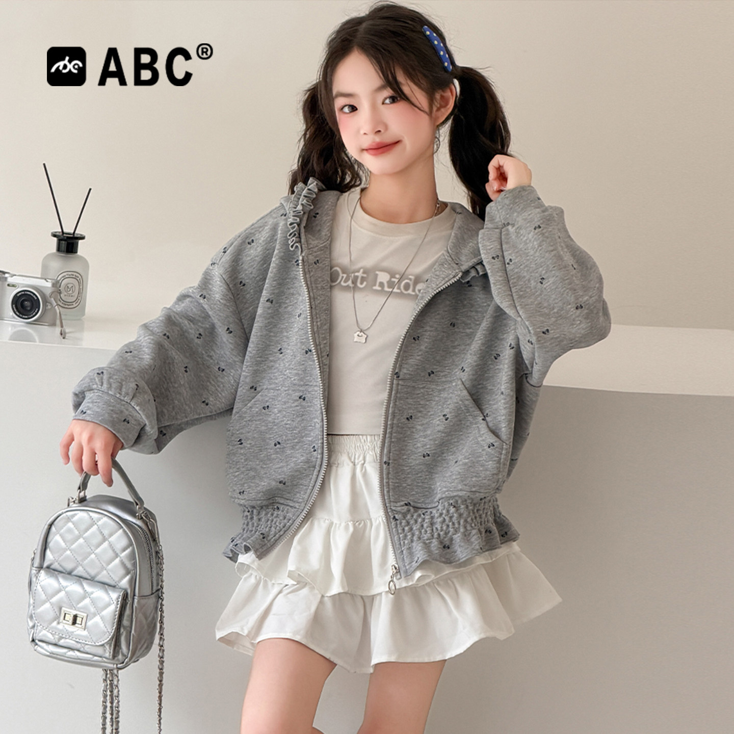 ABC女童春秋碎花短款外套新款