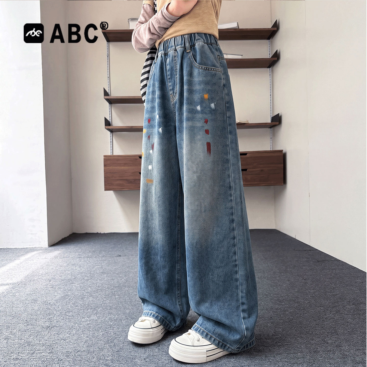 ABC女童牛仔裤春秋款中大童韩版直筒裤女孩休闲裤儿童秋季裤子潮