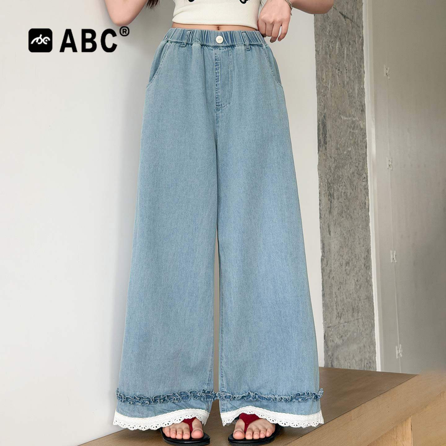 ABC女童夏季薄款防蚊牛仔阔腿裤