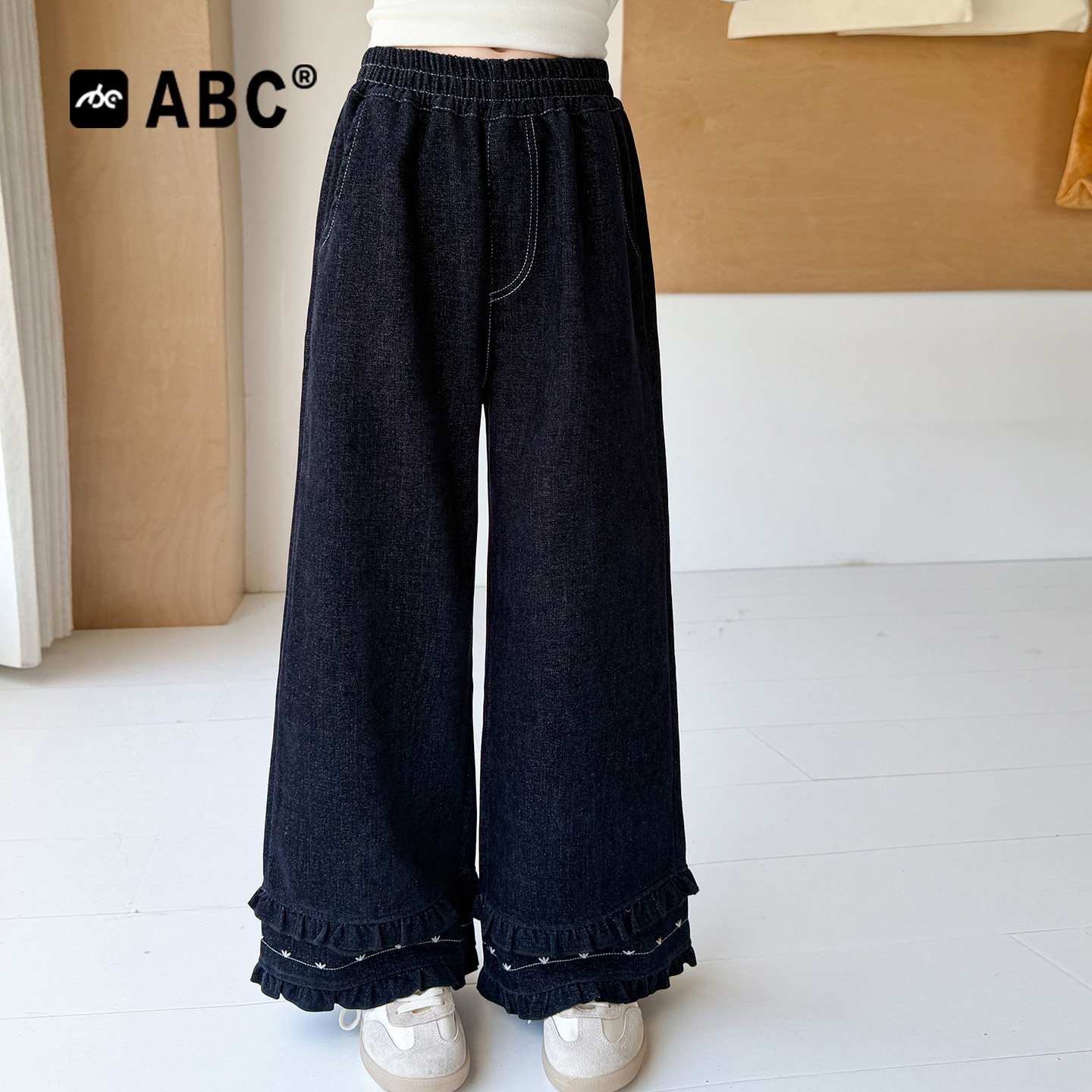 ABC女童春秋脚口花边裤子