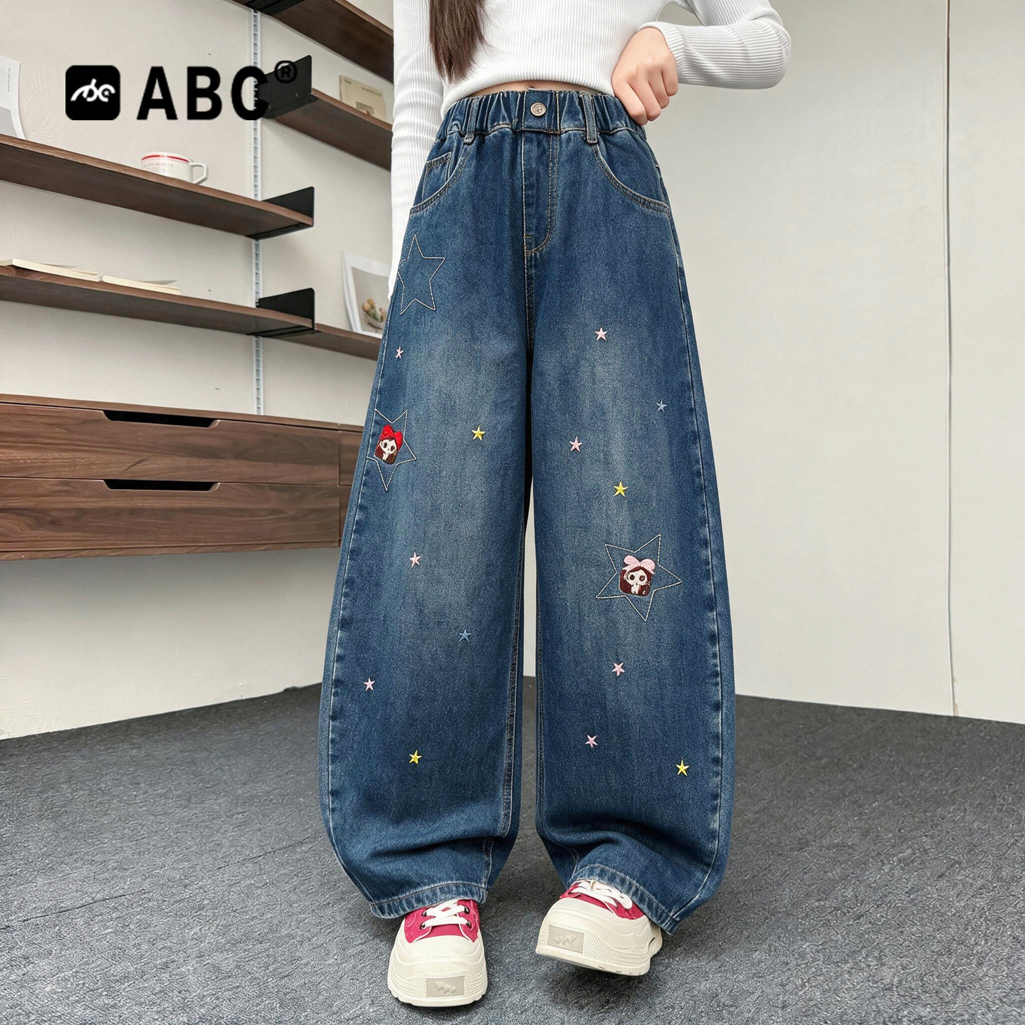 ABC女童春秋新款弯刀牛仔裤图片