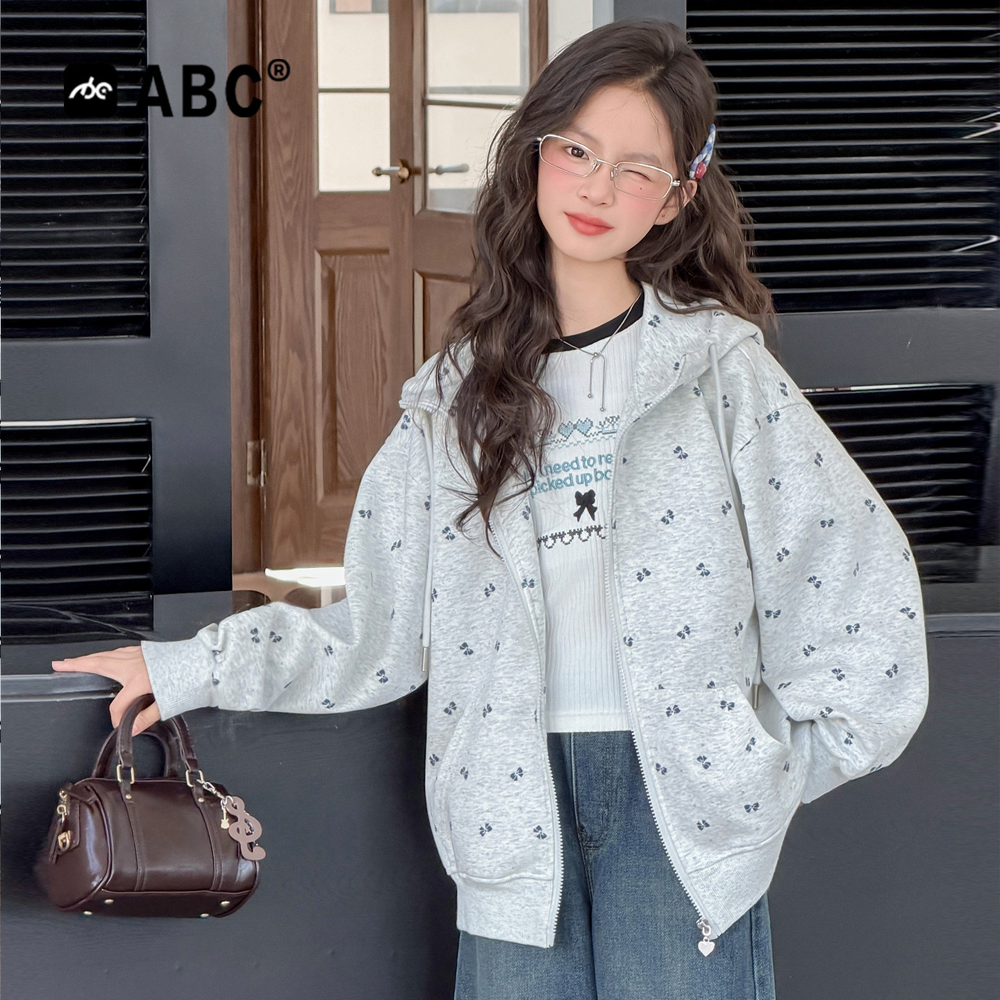ABC女童春秋蝴蝶结印花外套图片