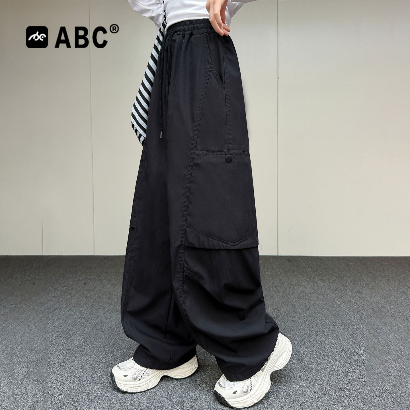ABC女童裤子春秋款中大童韩版潮酷嘻哈街舞工装裤女孩秋季裤子潮