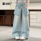 2026新款 中大童时尚 休闲阔腿裤 ABC女童春秋牛仔裤 女孩洋气裙帘裤