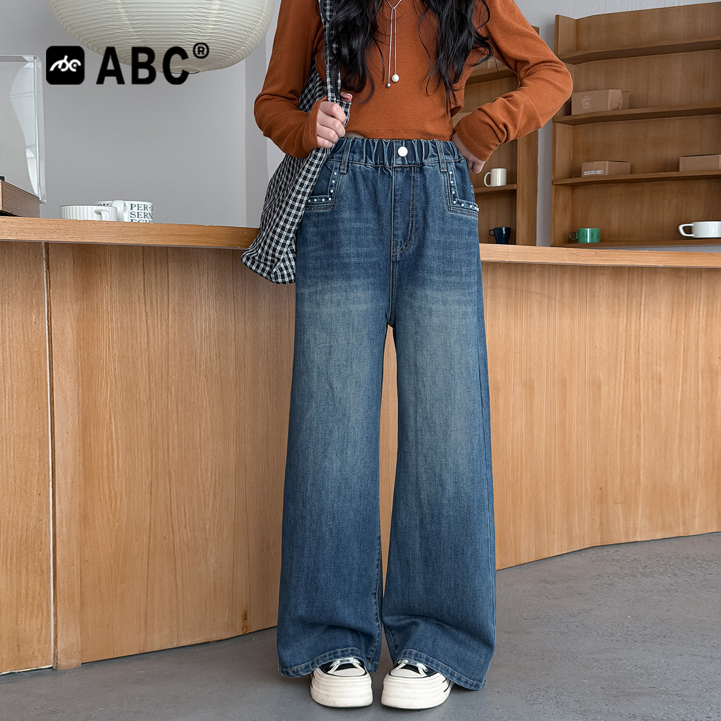 ABC女童春秋新款珍珠牛仔裤