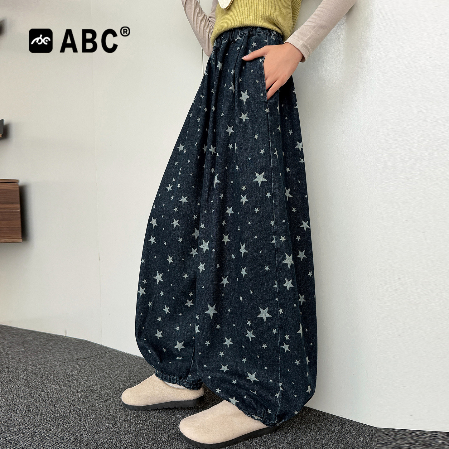 ABC女童春秋五角星印花休闲裤