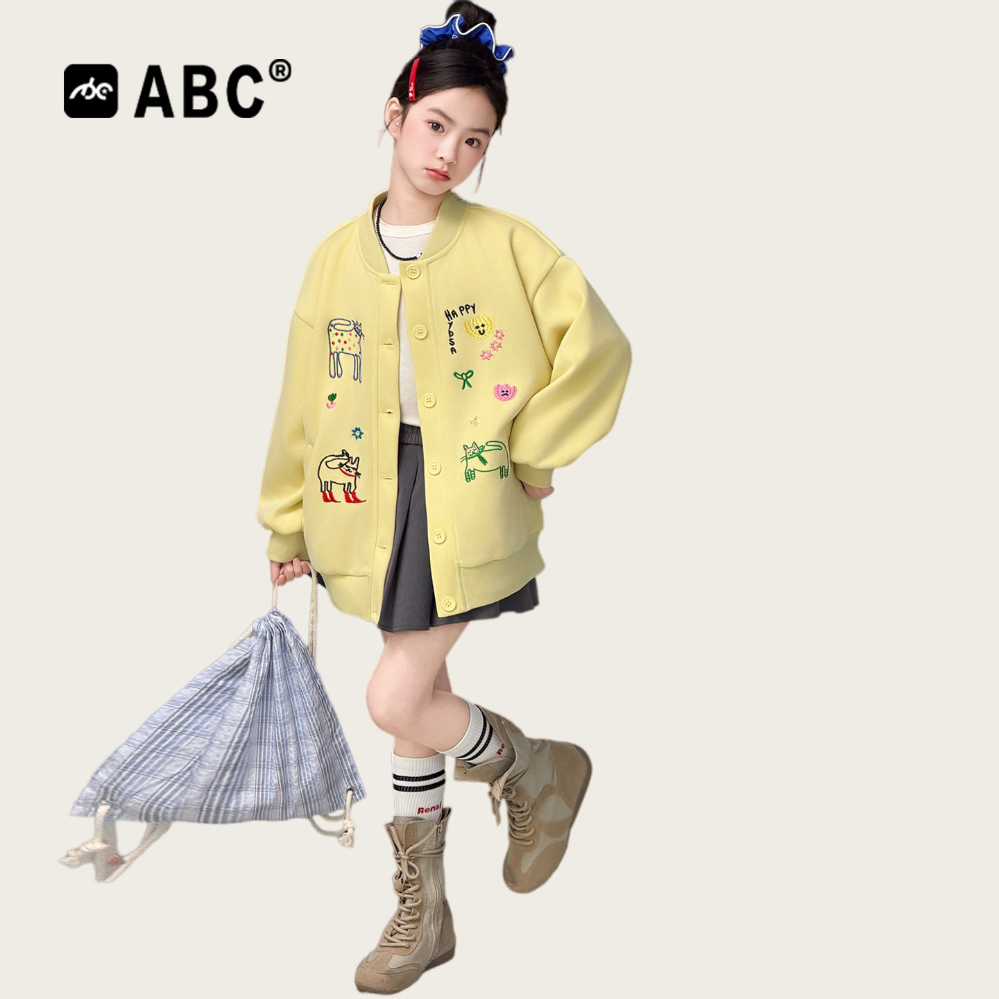 ABC女童春秋卡通刺绣棒球服