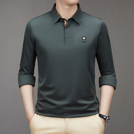 皮尔卡丹轻奢高档无痕桑蚕丝长袖t恤男士中年男装免烫翻领POLO衫,男装,T恤,淘宝优惠券,粉丝福利购,淘宝优惠卷