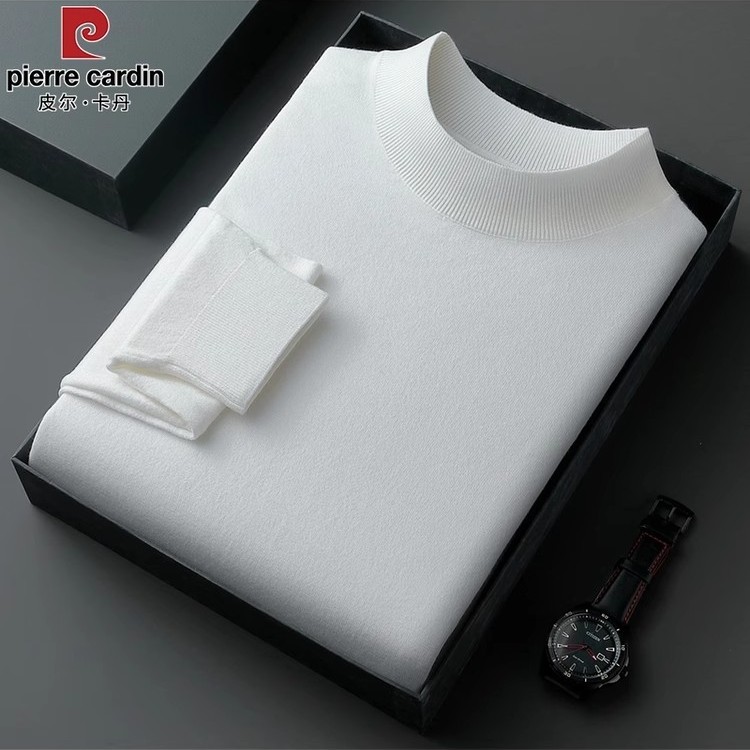皮尔卡丹秋冬新款半高圆领羊毛衣男士中年爸爸保暖针织加厚打底衫