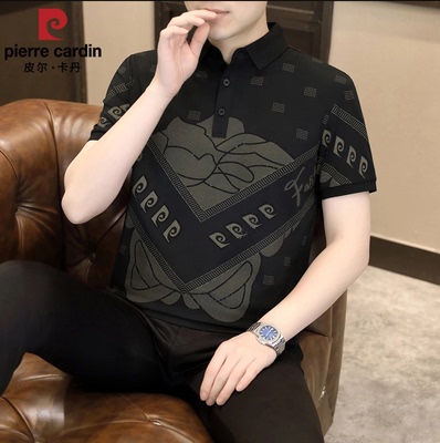 皮尔卡丹烫钻翻领Polo衫男士短袖