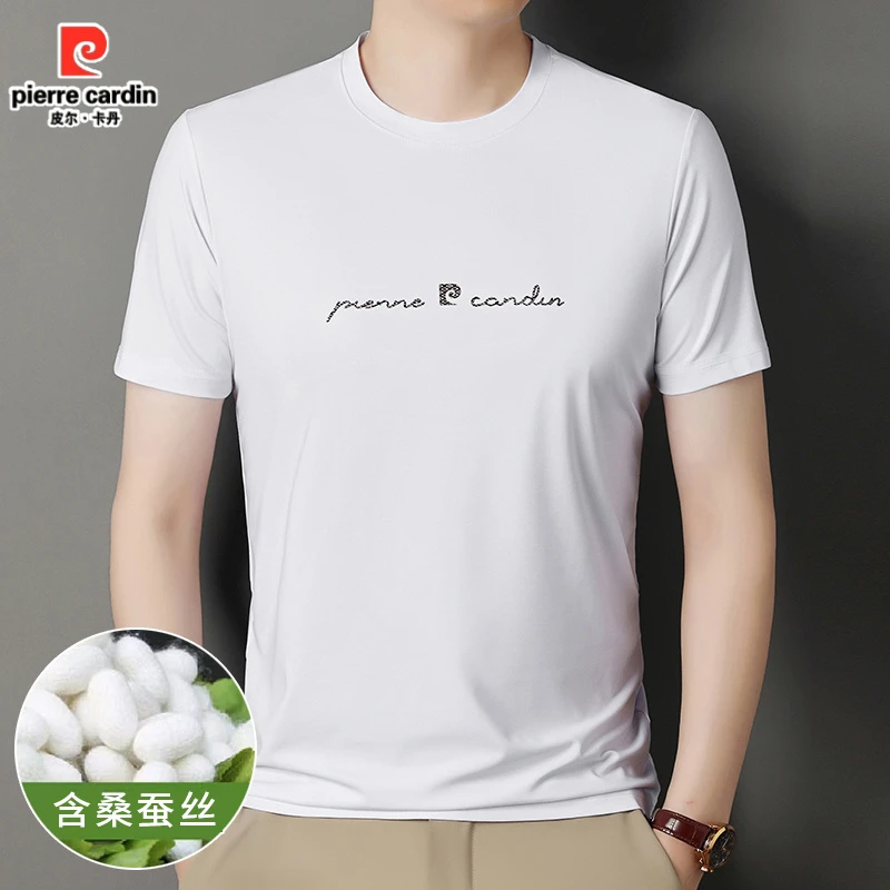 皮尔卡丹桑蚕丝短袖T恤男2025夏季新款薄半袖圆领休闲卫衣打底衫