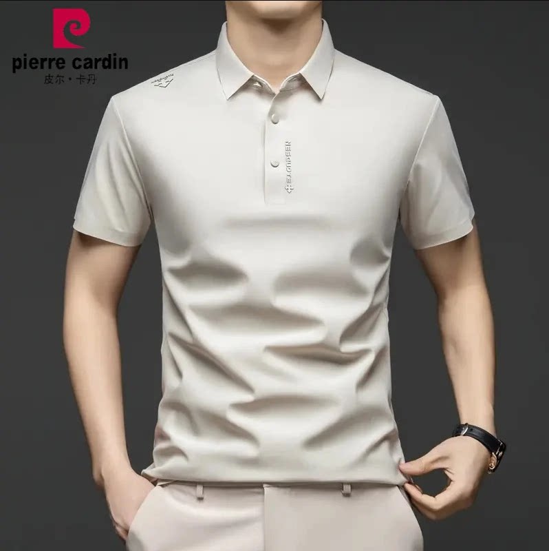 皮尔卡丹夏季速干冰丝短袖t恤男士翻领Polo衫中老年宽松大码男装