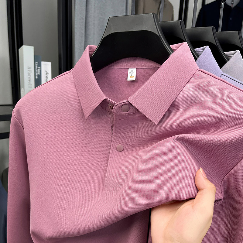 皮尔卡丹桑蚕丝长袖T恤男士打底衫中年男装秋季棉羊毛翻领Polo衫