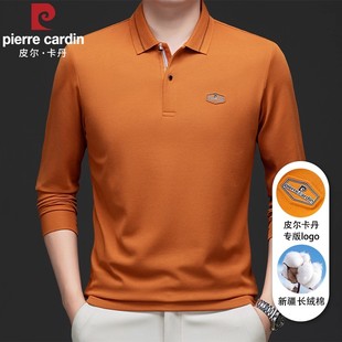 棉T恤男秋季 商务休闲翻领POLO衫 皮尔卡丹长袖 新款 中年男装 打底衫