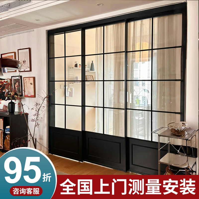 法式覆古拉门厨房三联动移门化妆室厕所门卧室阳台铝合金玻璃门