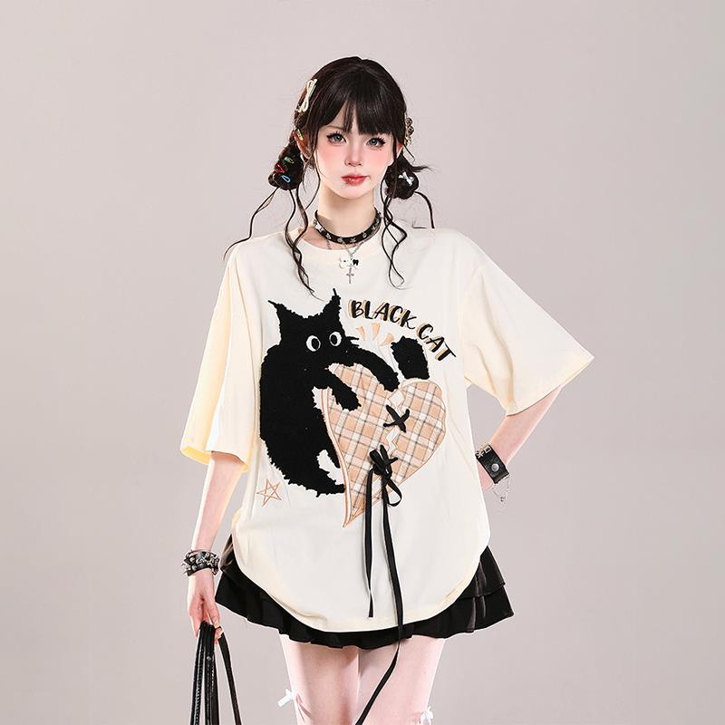 美式甜美可爱卡通印花短袖t恤女夏季穿搭设计感宽松超火好看上衣