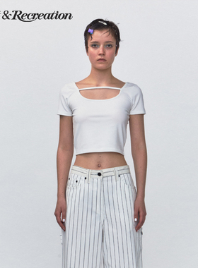 RestandRecreation2026新款RR方领肩带短款logo印花休闲短袖T恤女