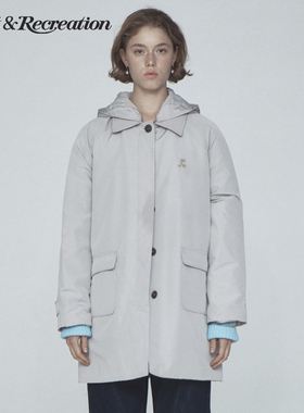 RestandRecreation官方2025秋冬新款RR宽松logo刺绣连帽大衣外套