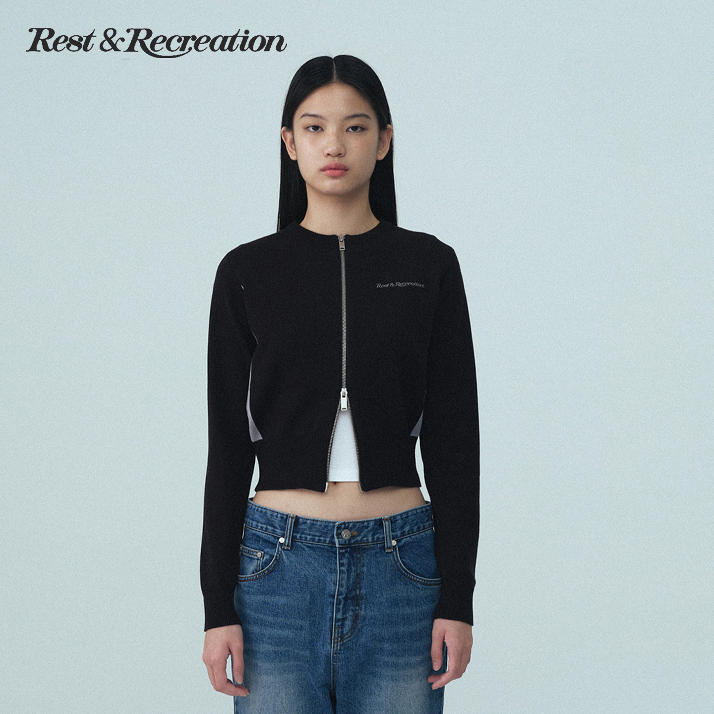 RestandRecreation官方双拉链针织衫2025秋季新款RR拼色毛衣开衫