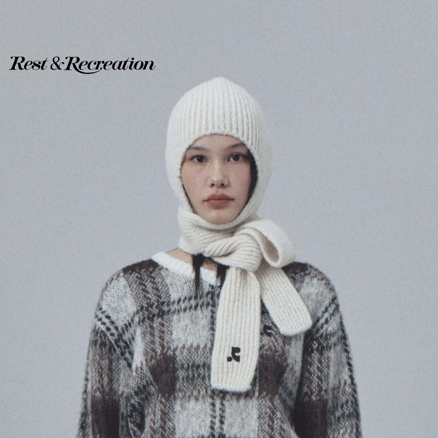 RestandRecreation官方经典款RR字母刺绣护耳围巾一体毛线帽女