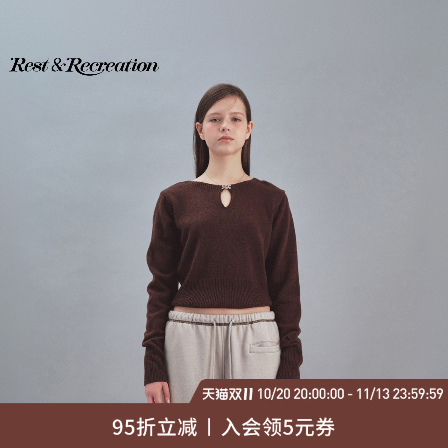 RestandRecreation官方2026新款RR时尚镂空logo金属扣针织上衣女